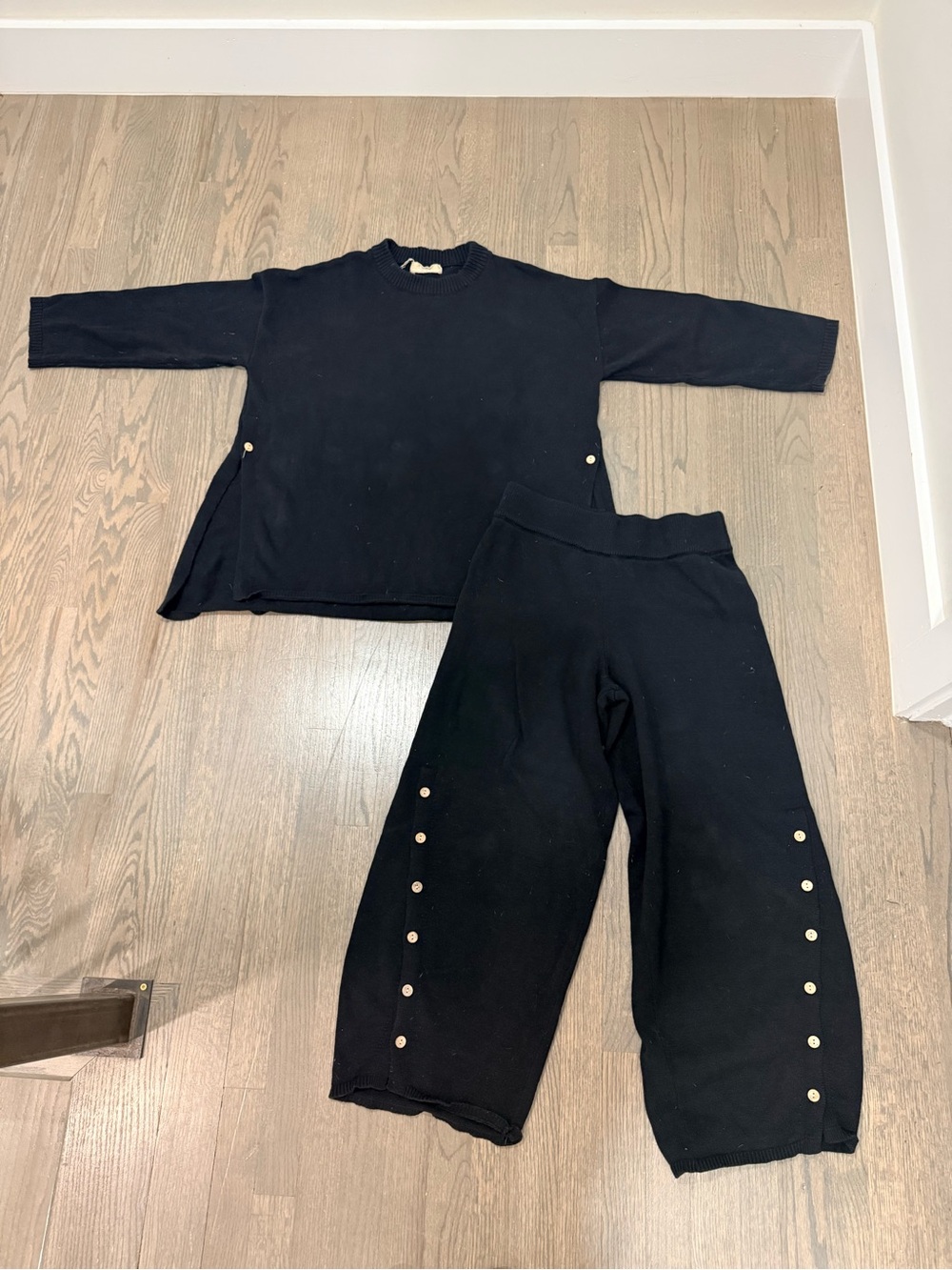 Free People Black Two-Piece Sweater Set with Snap Accents